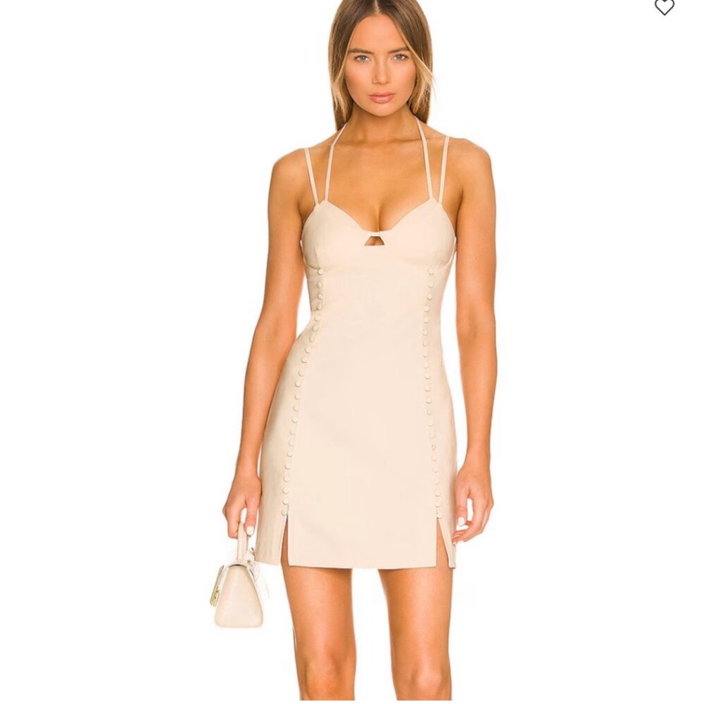 Jonathan Simkhai: Cream Ribbed Ruched Mini Dress - Picture 1 of 6